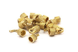 6mm Leather Cord Caps, Raw Brass Leather Cord Ends, Hook Ends for 6mm Leather Cord (16x14x10mm) N0310