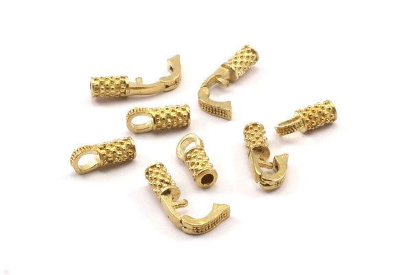 Leather Hook Caps, Raw Brass Leather Cord Ends for 2mm Leather Cords, Hook Ends (15x12x4mm) N0307