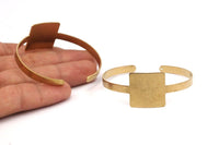 Square Bar Bracelet Open End, 2 Raw Brass Square Blank Bracelets with One Hole for Charms BRC153