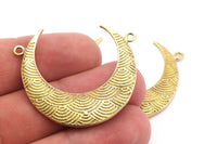 Moon Phase Connector, 2 Raw Brass Textured Horn Charms, Pendant, Jewelry Findings, Connector (36x10.80x3.40mm)  N0300