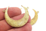 Moon Phase Connector, 2 Raw Brass Textured Horn Charms, Pendant, Jewelry Findings, Connector (36x10.80x3.40mm)  N0300