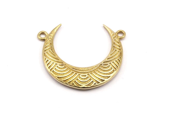Brass Moon Charm, Raw Brass Textured Horn Charms, Pendant, Jewelry Finding (27x8x3.30mm) N0202