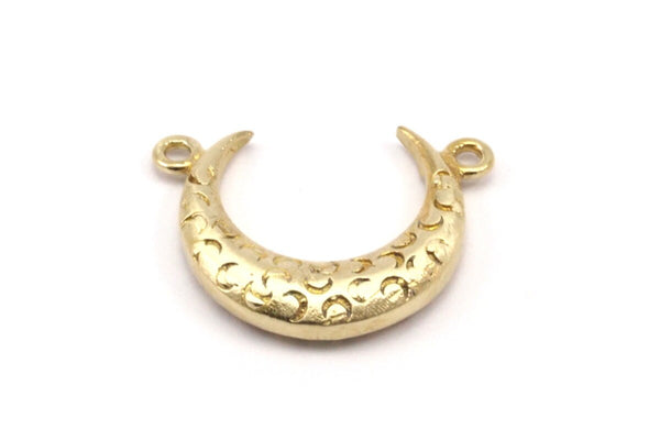 Brass Moon Charm, 3 Raw Brass Textured Horn Charms, Pendant, Jewelry Finding (19x6x4.40mm) N0234