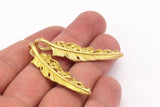 Feather Necklace Supply, 2 Raw Brass Feather Charms, Feather Pendants (46x11mm) N0176