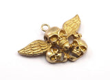 Brass Skull Pendant, 2 Raw Brass Skull Pendants (39x27mm) N0192