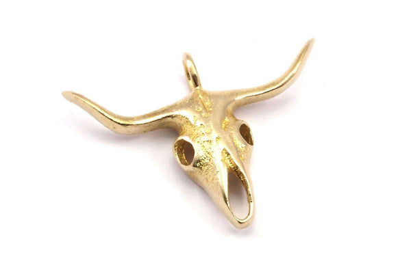 Ox Head Skull Pendant, Raw Brass Ox Head Skull Charms, Pendants (38x29mm) N0151
