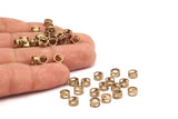 Brass Bead for Leather, 12 Raw Brass Beads For Leather Cord Bracelets (6x3.5mm) Y080