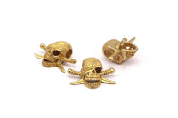 Brass Pirate Finding, 2 Raw Brass Skull Head Bracelet Parts (21x16x8.5mm) N0376