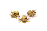 Brass Pirate Finding, 2 Raw Brass Skull Head Bracelet Parts (21x16x8.5mm) N0376