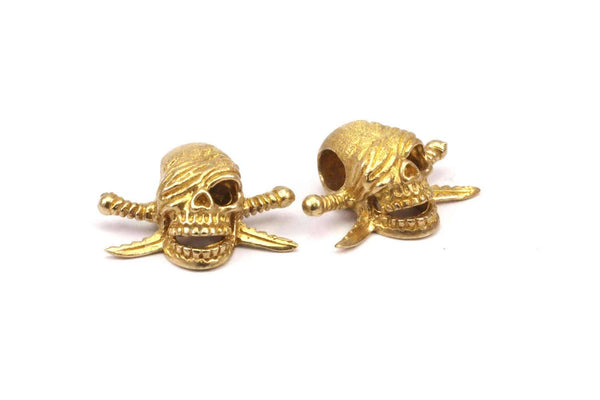 Brass Pirate Finding, 2 Raw Brass Skull Head Bracelet Parts (21x16x8.5mm) N0376