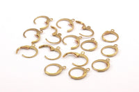 Brass Earring Leverback, 100 Raw Brass Leverback Earring Findings (12x14mm) (bs1100)--a0897