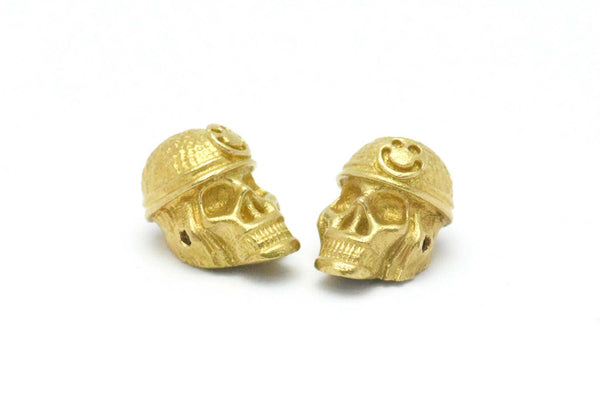 Brass Pirate Finding, 2 Raw Brass Skull Head Bracelet Parts (17x12x11mm) N0423