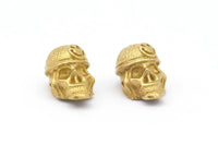 Brass Pirate Finding, 2 Raw Brass Skull Head Bracelet Parts (17x12x11mm) N0423