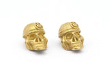 Brass Pirate Finding, 2 Raw Brass Skull Head Bracelet Parts (17x12x11mm) N0423