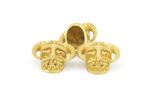Brass Skull with Horns, 2 Raw Brass Skull Head Bracelet Parts (11.50x19mm) N0372
