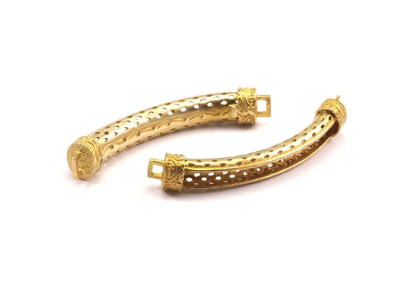 Brass Bracelet Connector, 2 Brass Bracelet Parts for Leather Cord 5.5mm Channel for Leather Cord  (56x7x6mm) N0398