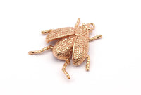 Tiny Bug Charm, 1 Rose Gold Plated Brass Bug Fly Insect Charms (41x35mm) N0242 Q0054