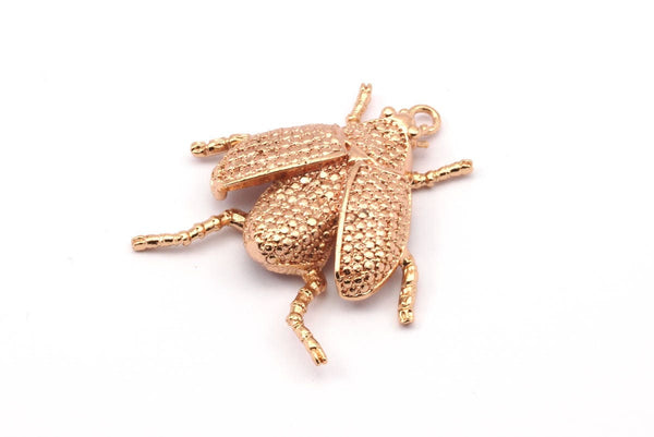 Tiny Bug Charm, 1 Rose Gold Plated Brass Bug Fly Insect Charms (41x35mm) N0242 Q0054