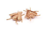Tiny Bug Charm, 1 Rose Gold Plated Brass Bug Fly Insect Charms (41x35mm) N0242 Q0054