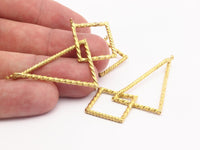 Triangle Square Pendant, 3 Raw Brass Square Triangle Rings, Charms, Pendants (38x23x18x18mm) N0262