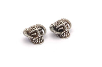 Silver Skull with Horns, 1 Antique Silver Plated Brass Skull Head Bracelet Part (11.50x19mm) N0372