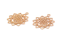 Rose Gold Textured Pendant - 2 Rose Gold Plated Brass Textured Pendants With Hearts (36x30x1.3mm) N0253 Q0119