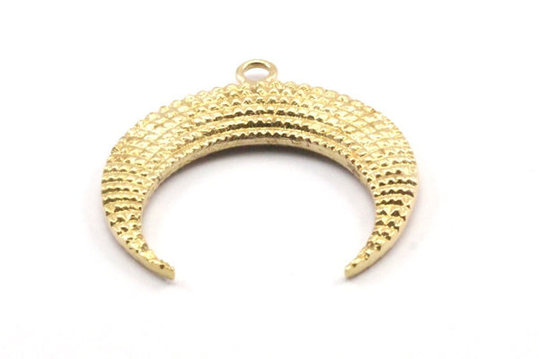 Brass Moon Charm, Raw Brass Textured Horn Charms, Pendant, Jewelry Finding (36x10.55x3.65mm)  N0206