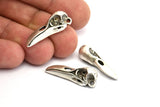 Bird Skull Charm, 4 Antique Silver Plated Brass Bird Skull Pendants, (27x10x8mm) N0493