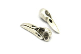 Bird Skull Charm, 4 Antique Silver Plated Brass Bird Skull Pendants, (27x10x8mm) N0493