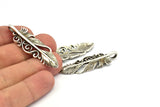 Gümüş Tüy Kolye, 2 Antik Gümüş Kaplama Pirinç Tüy Tılsımı, Tüy Kolye (46x14mm) N0185