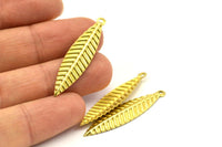 Leaf Earring Finding, 100 Raw Brass Leaf Charms, Pendant, Findings (35x8mm) Brs 409 A0170