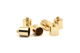 Gold Brass  Barrel End With Loop - 6 Gold Plated Barrel End With Loop (10x14mm) Leather Cord Ends Bs-1658