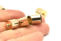 Gold Brass  Barrel End With Loop - 6 Gold Plated Barrel End With Loop (10x14mm) Leather Cord Ends Bs-1658