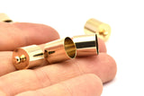 Gold Brass  Barrel End With Loop - 6 Gold Plated Barrel End With Loop (10x14mm) Leather Cord Ends Bs-1658
