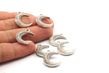 Gümüş Ay Kolye, 2 Antik Gümüş Kaplama Pirinç Dokulu Boynuz Tılsımı, Kolye, Mücevher Parçası (19x6x4.50mm) N0270