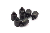 Black Leather Cord End, 50 Oxidized Brass Black Barrel End With Loop - Leather Cord Ends  (6.8x10) BS 1662 S500
