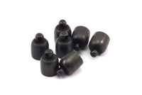Black Leather Cord End, 25 Oxidized Brass Black Barrel End With Loop - Leather Cord Ends  (6.8x10) BS 1662 S500