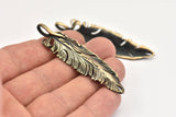 Bronze Feather Pendant , Oxidized Bronze Feather Charms, Necklace Findings (67x17mm) S557
