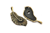 Bronze Feather Pendant , Oxidized Bronze Feather Charms, Necklace Findings (50x20mm) S561