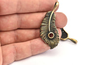 Bronze Feather Pendant , Oxidized Bronze Feather Charms, Necklace Findings (50x20mm) S561