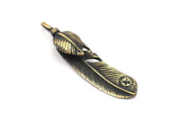 Bronze Feather Pendant , Oxidized Bronze Feather Charms, Necklace Findings (47x10mm) S562