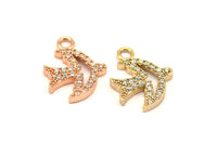 CZ Pave Swallow Pendants, Cubic Zirconia Pave Bird Charms (17x14mm) cz2