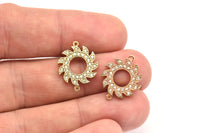CZ Pave Wheel Pendants, Cubic Zirconia Rose Gold-Gold Wheel Pave Charms (15mm) cz9