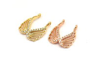 CZ Pave Wing Pendant, Cubic Zirconia Rose Gold-Gold Wing Pave Charm (19x16mm) cz4