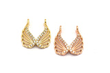 CZ Pave Wing Pendant, Cubic Zirconia Rose Gold-Gold Wing Pave Charm (19x16mm) cz4