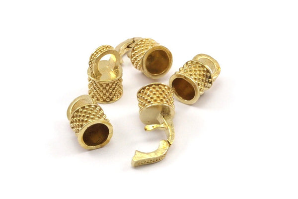6mm Leather Cord Caps, Raw Brass Leather Cord Ends, Hook Ends for 6mm Leather Cord (16x14x10mm) N0310