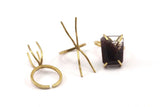 Claw Ring Blank - Raw Brass 4 Claw Ring Blanks for Natural Stones N0119