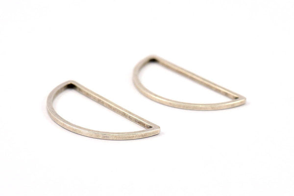Pirinç Yarım Ay - 24 Antik Gümüş Kaplama Pirinç Yarım Daire Bağlantı Elemanı (15x30x1mm) D0011 H0104