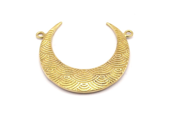 Moon Phase Connector, 2 Raw Brass Textured Horn Charms, Pendant, Jewelry Findings, Connector (36x10.80x3.40mm)  N0300
