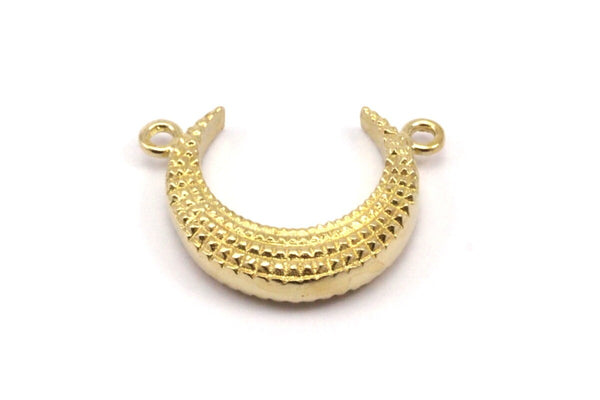 Brass Moon Charm, 3 Raw Brass Textured Horn Charms, Pendant, Jewelry Finding (19x6x4.40mm) N0168